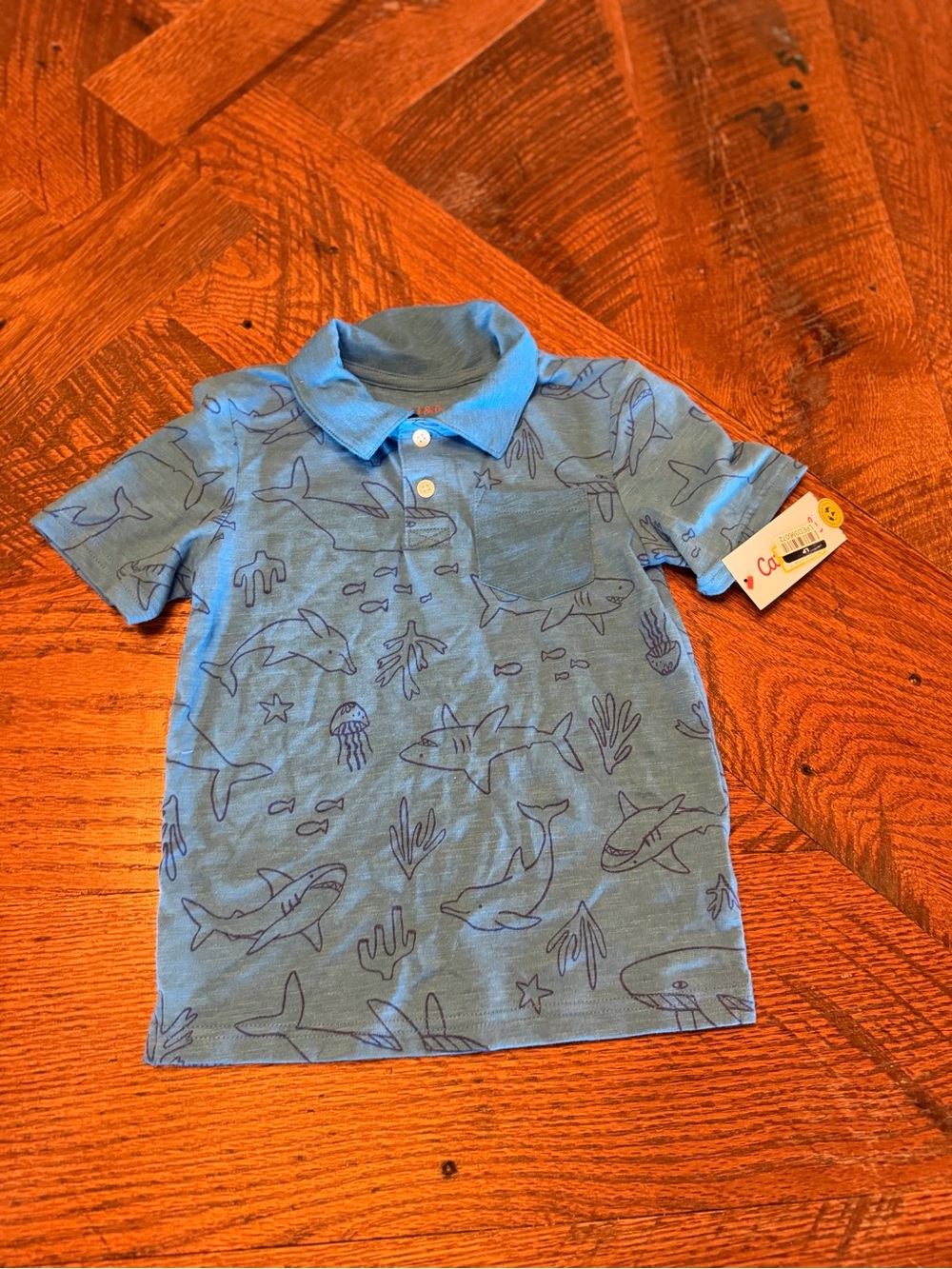 Cat & Jack Light Blue Shark Polo Shirt for Kids Sz 5T
